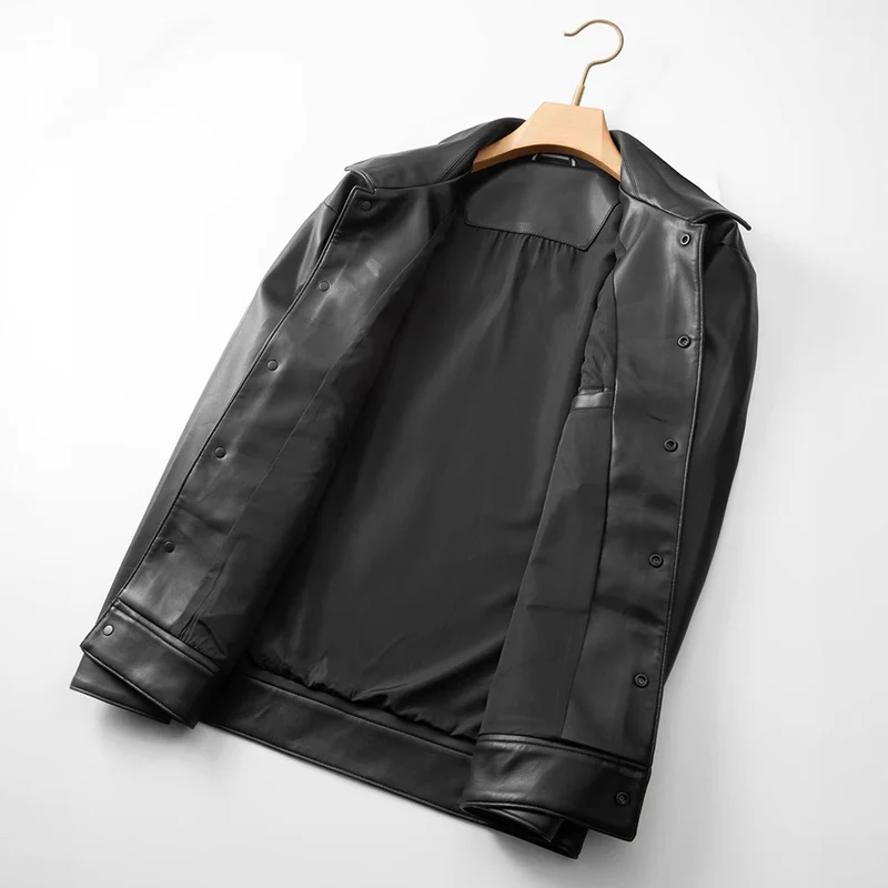 Herren Lederimitat Overshirt-Jacke mit Utility-Brusttasche und Druckknopfleiste Drune