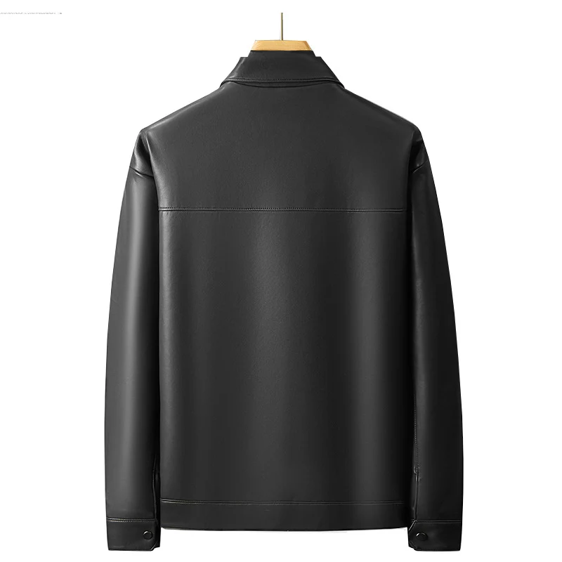 Herren Lederimitat Overshirt-Jacke mit Utility-Brusttasche und Druckknopfleiste Drune