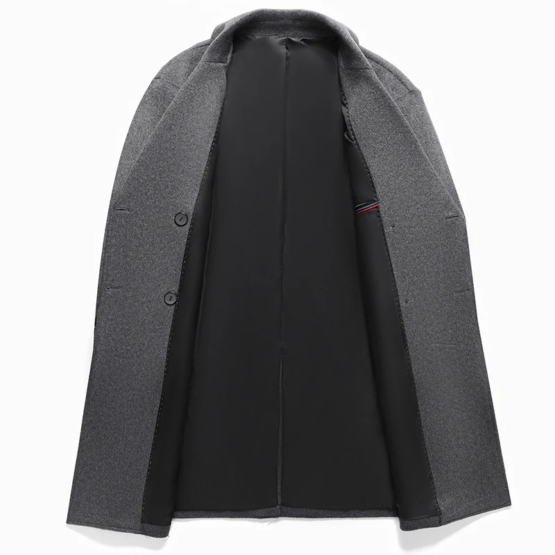 Herren Langer Wollmix-Übermantel im minimalistischen Schnitt mit Reverskragen und verdeckten Eingrifftaschen Drune