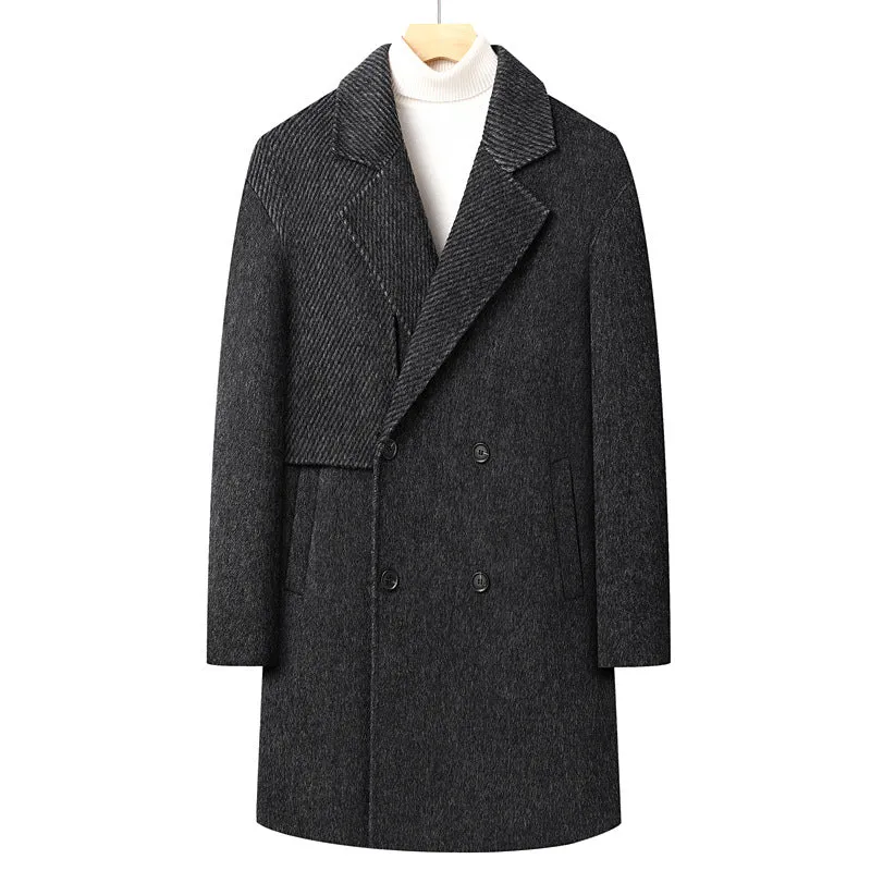 Herren Langer doppeltreihiger Wollmix-Mantel mit strukturiertem Revers Drune