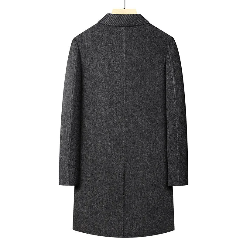 Herren Langer doppeltreihiger Wollmix-Mantel mit strukturiertem Revers Drune