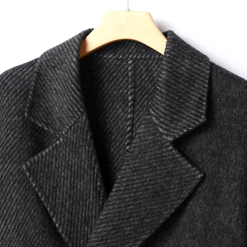 Herren Langer doppeltreihiger Wollmix-Mantel mit strukturiertem Revers Drune
