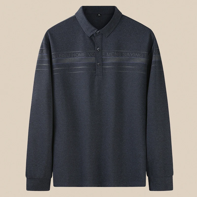 Herren Langarm-Poloshirt mit Kragen, Knopfleiste und feiner Struktur Drune