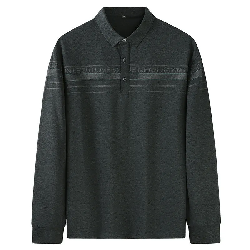 Herren Langarm-Poloshirt mit Kragen, Knopfleiste und feiner Struktur Drune