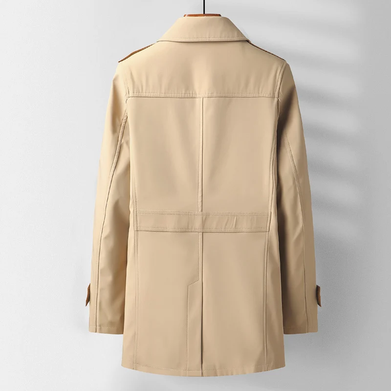 Herren Klassischer Kurztrenchcoat mit Hemdkragen, Schulterpatten und gefütterter Innenseite Drune