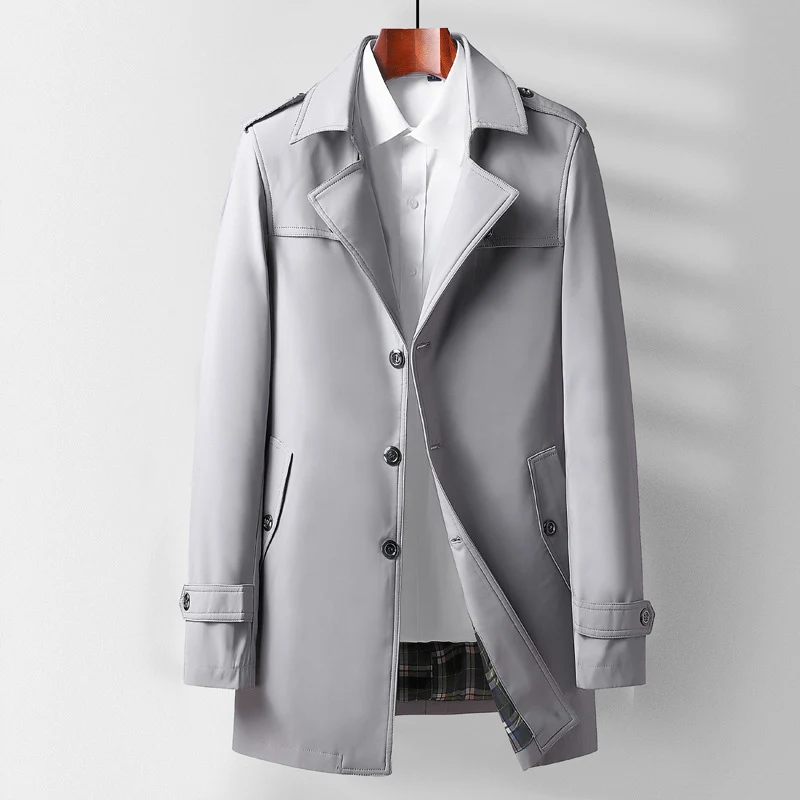 Herren Klassischer Kurztrenchcoat mit Hemdkragen, Schulterpatten und gefütterter Innenseite Drune