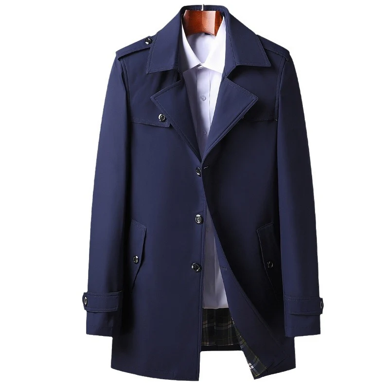 Herren Klassischer Kurztrenchcoat mit Hemdkragen, Schulterpatten und gefütterter Innenseite Drune