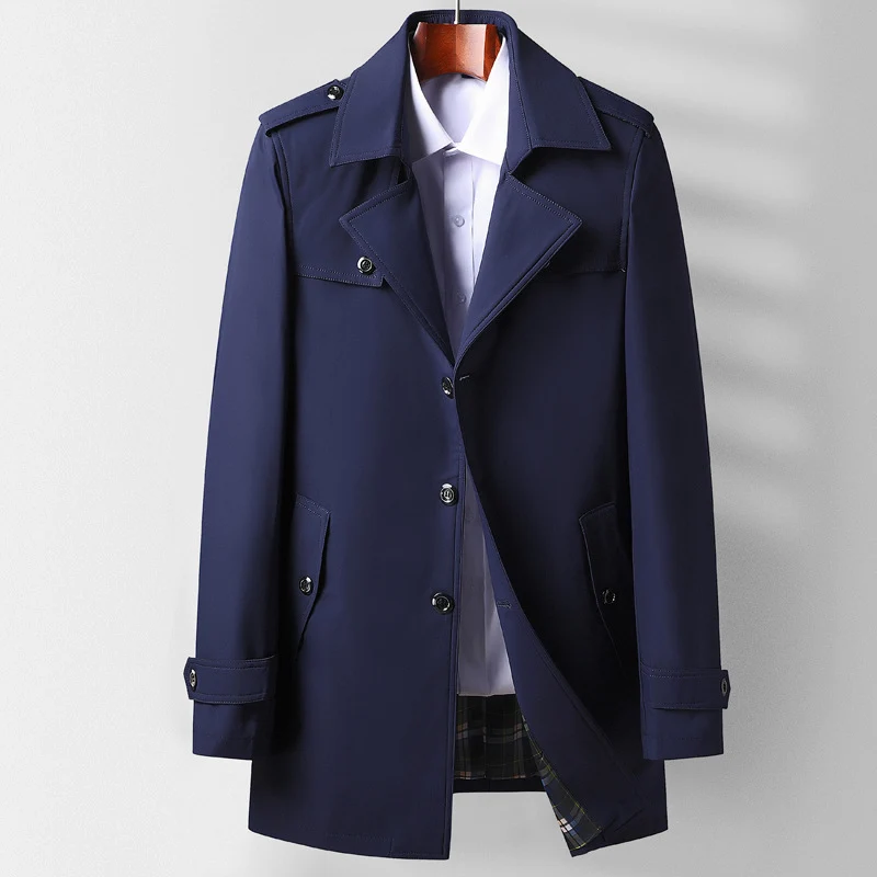 Herren Klassischer Kurztrenchcoat mit Hemdkragen, Schulterpatten und gefütterter Innenseite Drune