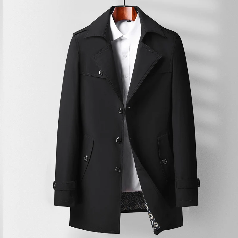 Herren Klassischer Kurztrenchcoat mit Hemdkragen, Schulterpatten und gefütterter Innenseite Drune