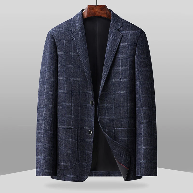 Herren Karierter Business-Blazer aus Wollmix mit leichtem Stretch und aufgesetzten Taschen Drune