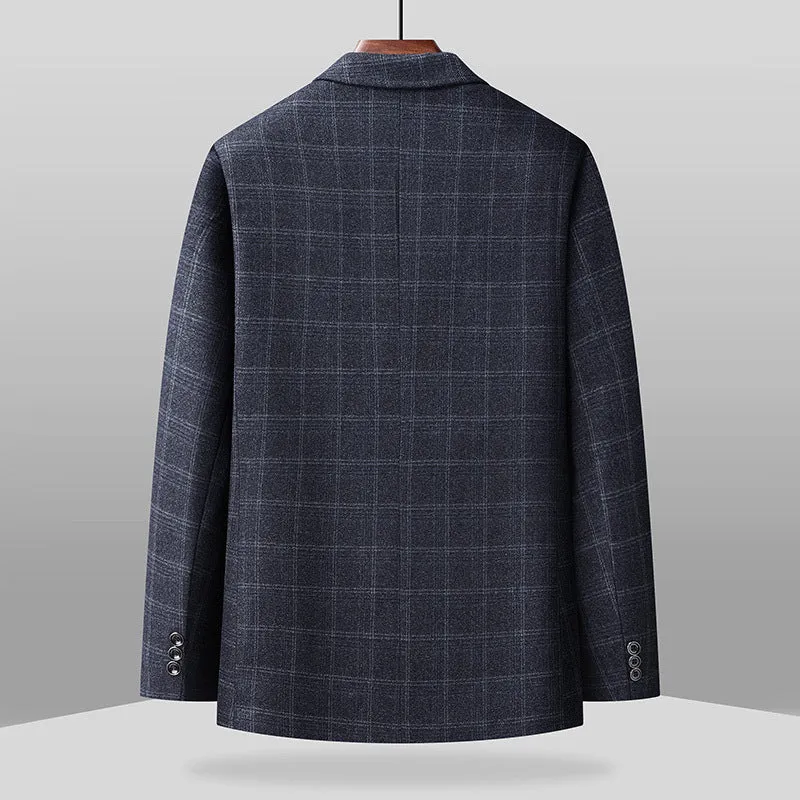 Herren Karierter Business-Blazer aus Wollmix mit leichtem Stretch und aufgesetzten Taschen Drune