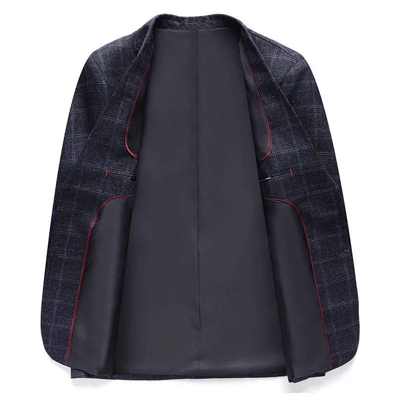 Herren Karierter Business-Blazer aus Wollmix mit leichtem Stretch und aufgesetzten Taschen Drune