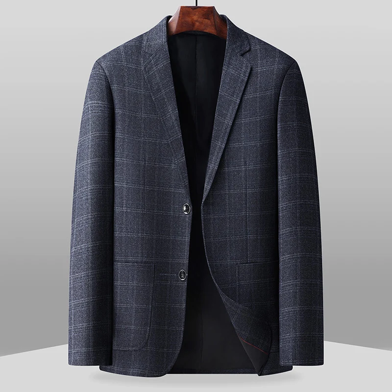 Herren Karierter Business-Blazer aus Wollmix mit leichtem Stretch und aufgesetzten Taschen Drune