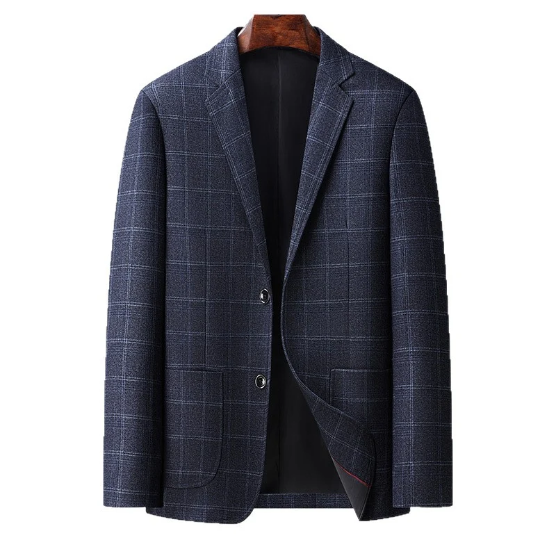 Herren Karierter Business-Blazer aus Wollmix mit leichtem Stretch und aufgesetzten Taschen Drune