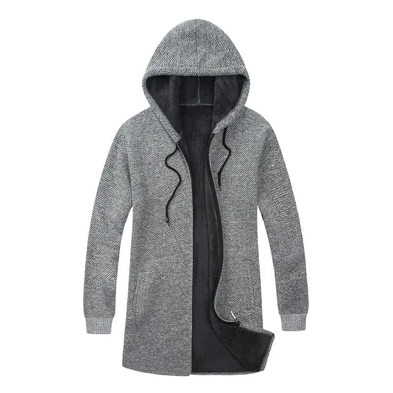 Herren Kapuzen-Strickmantel mit weichem Teddyfutter und offenem Schnitt Drune