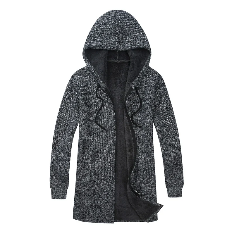 Herren Kapuzen-Strickmantel mit weichem Teddyfutter und offenem Schnitt Drune