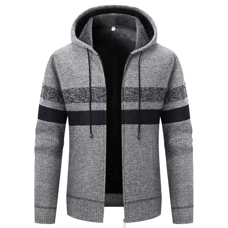 Herren Kapuzen-Strickjacke mit Fleece-Innenfutter und Reißverschluss Drune
