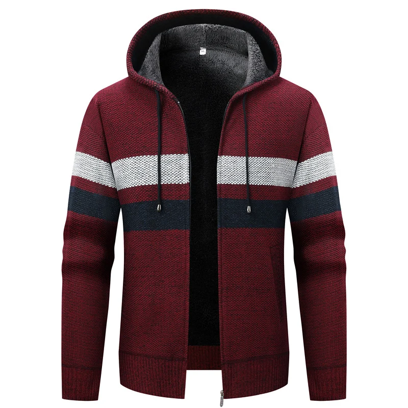 Herren Kapuzen-Strickjacke mit Fleece-Innenfutter und Reißverschluss Drune