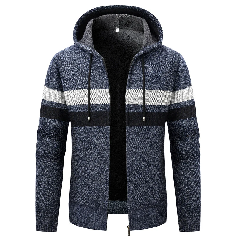 Herren Kapuzen-Strickjacke mit Fleece-Innenfutter und Reißverschluss Drune