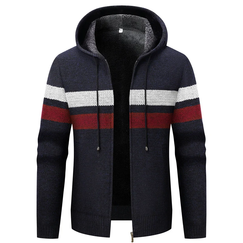 Herren Kapuzen-Strickjacke mit Fleece-Innenfutter und Reißverschluss Drune