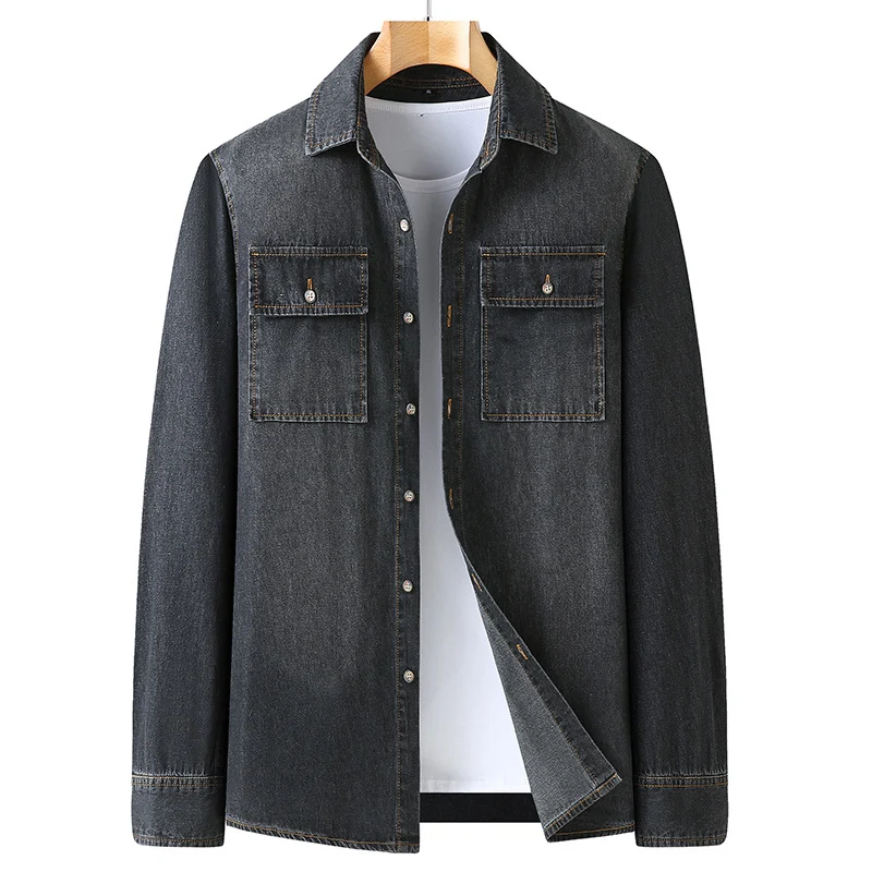 Herren Jeanshemd aus Baumwoll-Denim mit Kentkragen und aufgesetzten Brusttaschen Drune
