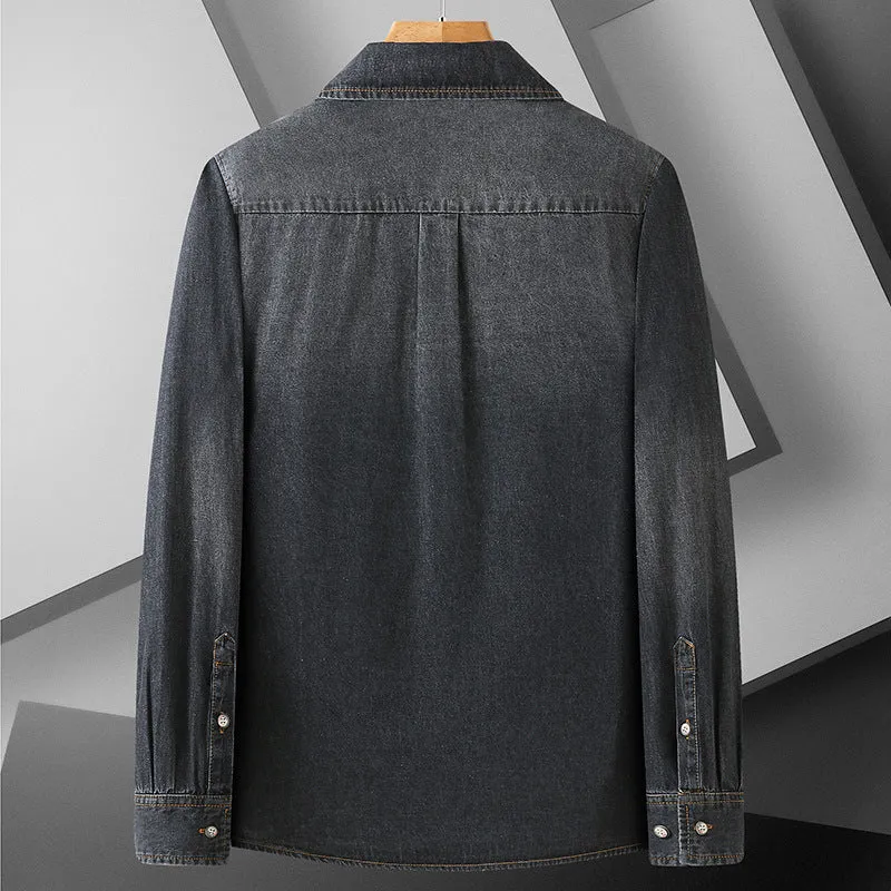 Herren Jeanshemd aus Baumwoll-Denim mit Kentkragen und aufgesetzten Brusttaschen Drune