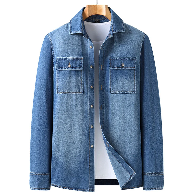 Herren Jeanshemd aus Baumwoll-Denim mit Kentkragen und aufgesetzten Brusttaschen Drune