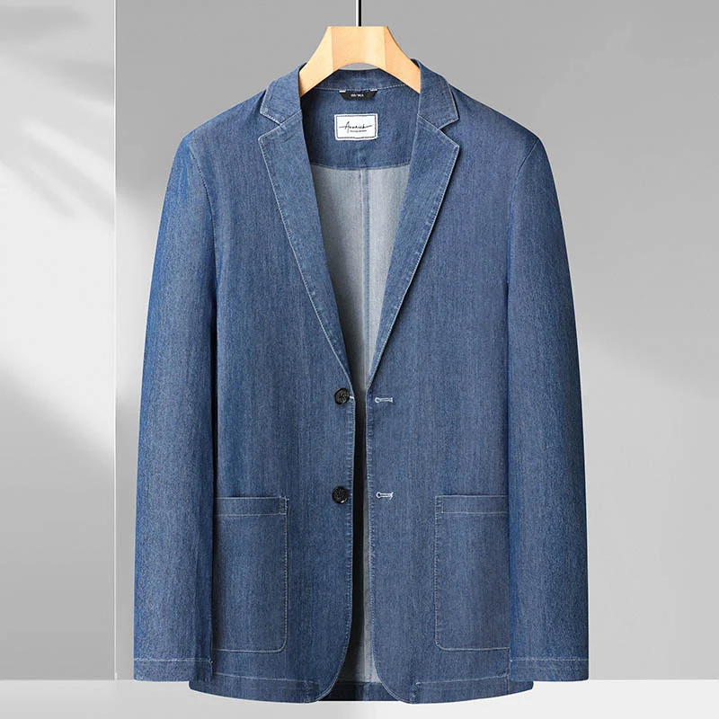 Herren Jeansblazer im Casual‑eleganten Stil mit Reverskragen und aufgesetzten Taschen Drune