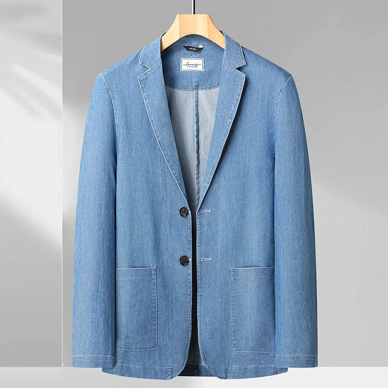 Herren Jeansblazer im Casual‑eleganten Stil mit Reverskragen und aufgesetzten Taschen Drune