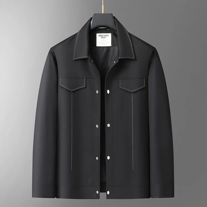 Herren Glattes Kunstleder-Overshirt mit Hemdkragen und Druckknopfverschluss Drune