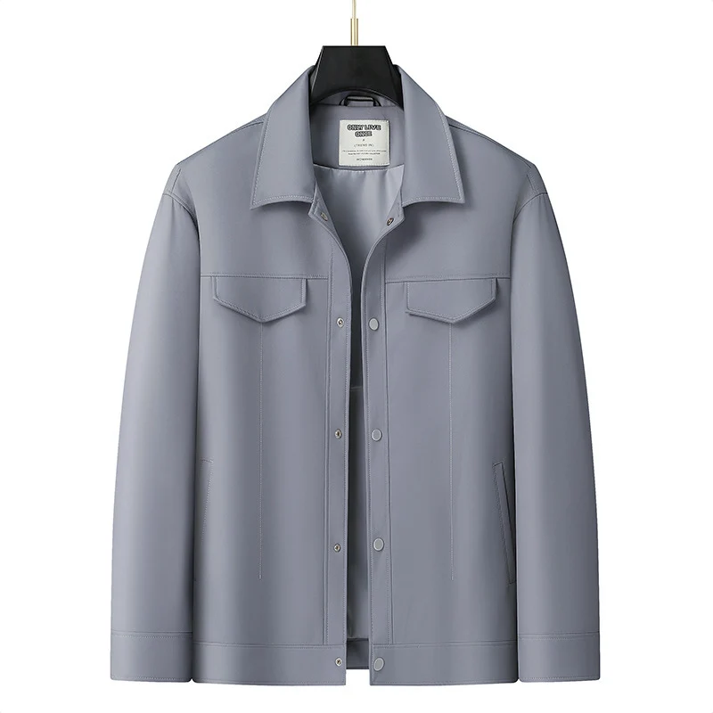 Herren Glattes Kunstleder-Overshirt mit Hemdkragen und Druckknopfverschluss Drune
