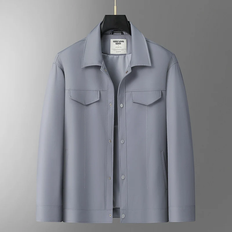 Herren Glattes Kunstleder-Overshirt mit Hemdkragen und Druckknopfverschluss Drune