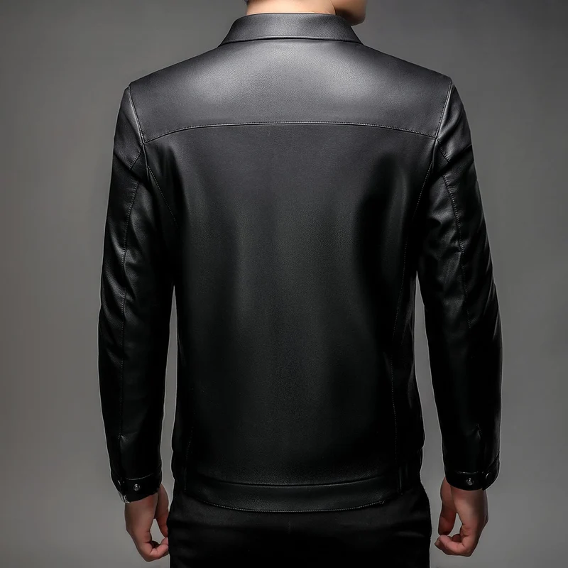 Herren Glatte Kunstlederjacke mit wärmendem Kunstfellfutter, Hemdkragen und elastischem Saum Drune