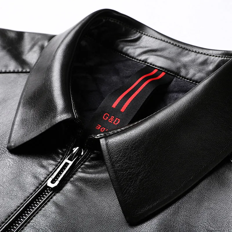Herren Glatt-Lederimitat Zipjacke im Hemdkragenstil mit minimalistischer Nahtführung Drune