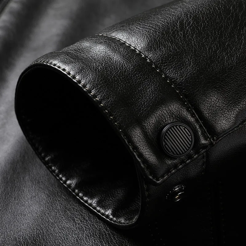 Herren Glatt-Lederimitat Zipjacke im Hemdkragenstil mit minimalistischer Nahtführung Drune