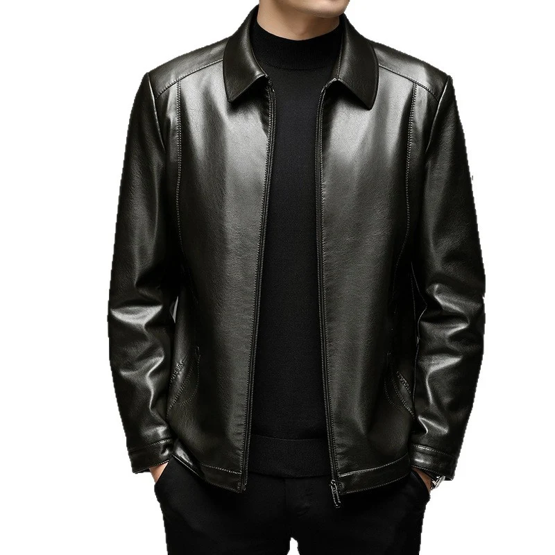 Herren Glatt-Lederimitat Zipjacke im Hemdkragenstil mit minimalistischer Nahtführung Drune