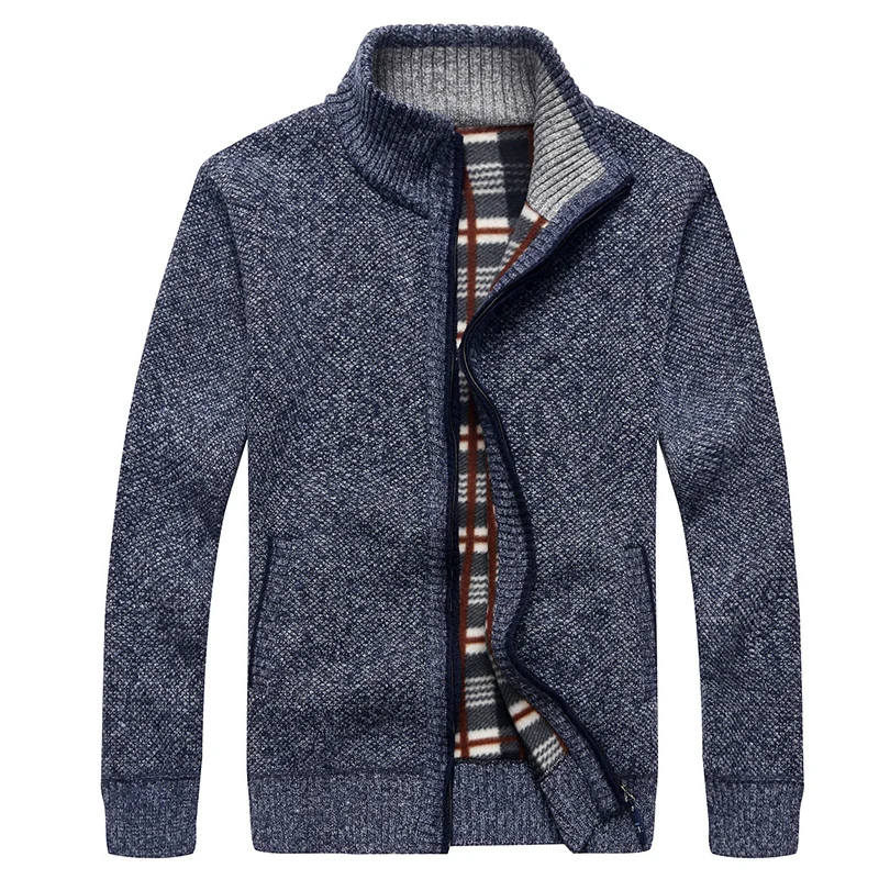 Herren Gefütterte Strick-Zipjacke mit Stehkragen und karierter Fleece-Innenseite Drune