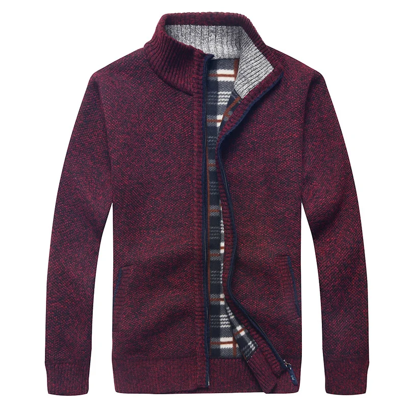Herren Gefütterte Strick-Zipjacke mit Stehkragen und karierter Fleece-Innenseite Drune