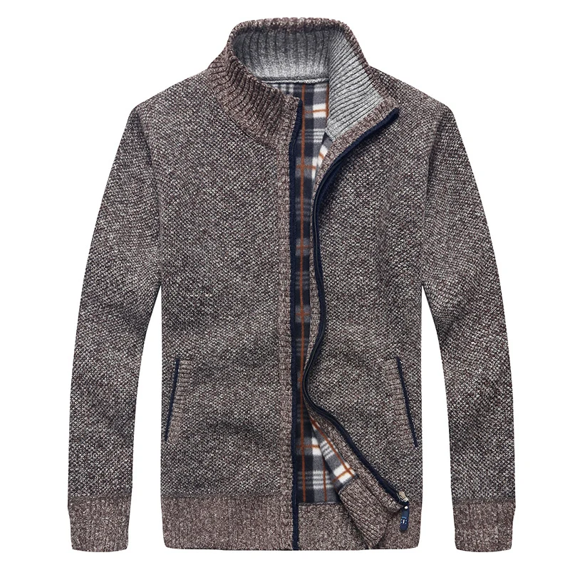 Herren Gefütterte Strick-Zipjacke mit Stehkragen und karierter Fleece-Innenseite Drune