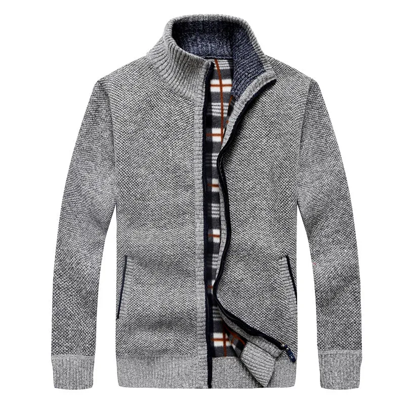 Herren Gefütterte Strick-Zipjacke mit Stehkragen und karierter Fleece-Innenseite Drune