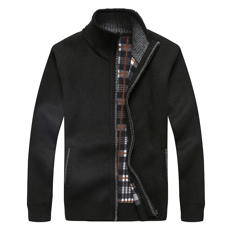 Herren Gefütterte Strick-Zipjacke mit Stehkragen und karierter Fleece-Innenseite Drune