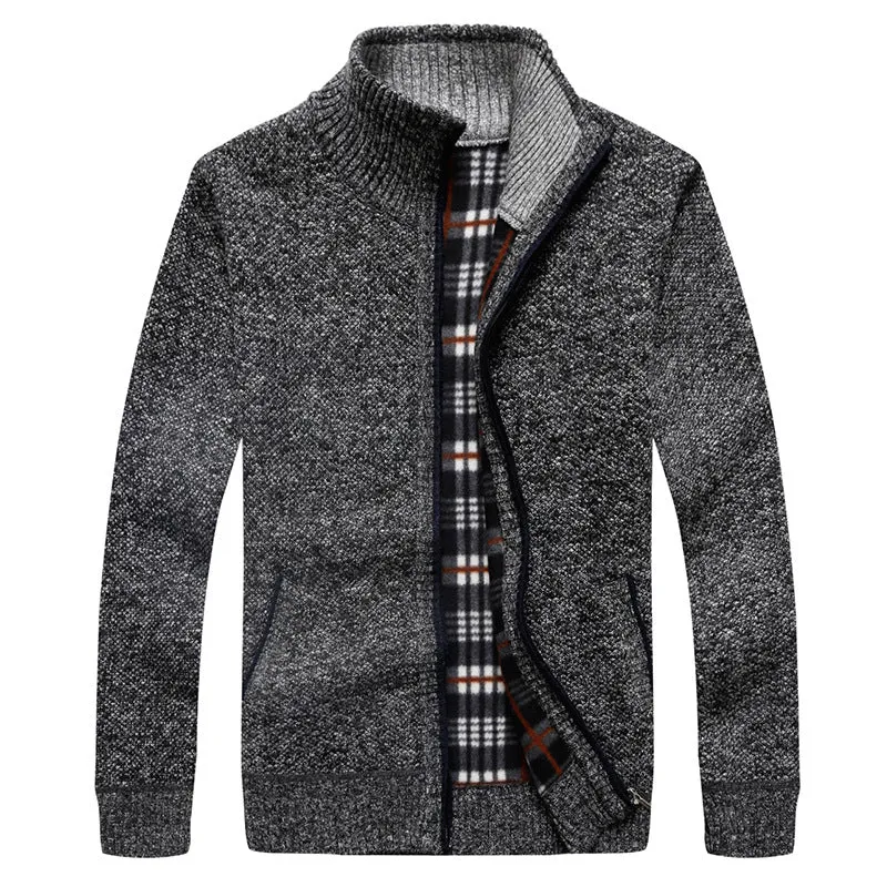 Herren Gefütterte Strick-Zipjacke mit Stehkragen und karierter Fleece-Innenseite Drune