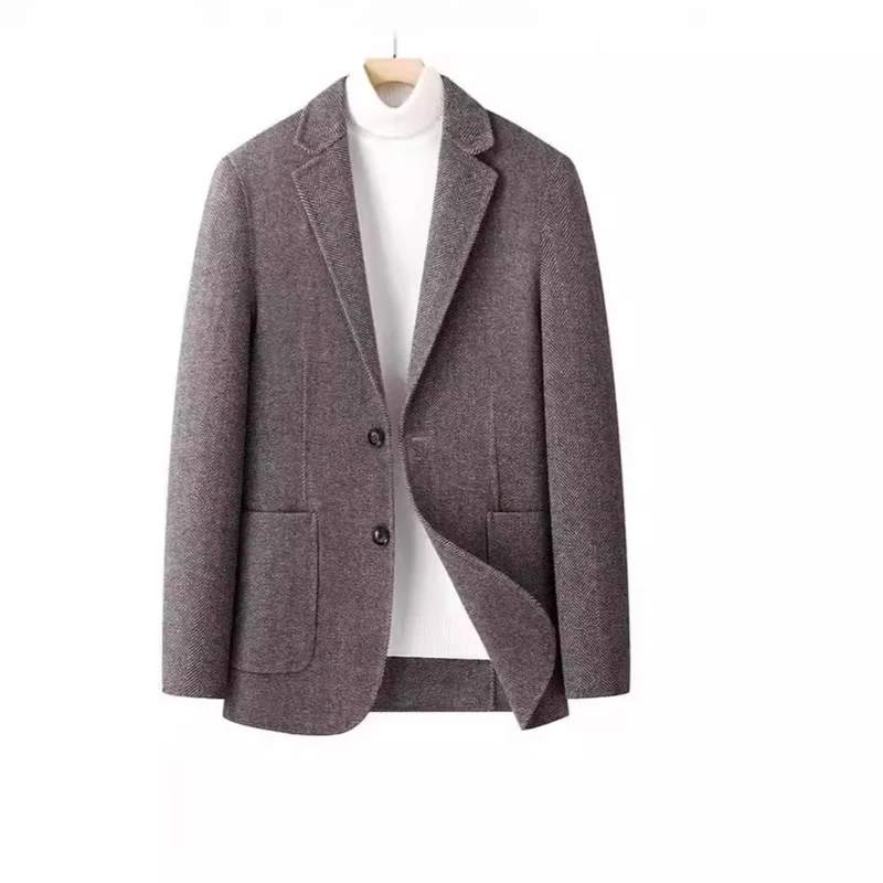 Herren Fischgrät-Wollblazer mit Reverskragen und aufgesetzten Taschen Drune