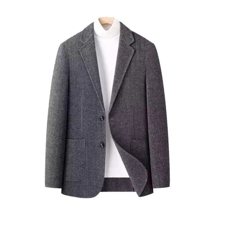 Herren Fischgrät-Wollblazer mit Reverskragen und aufgesetzten Taschen Drune