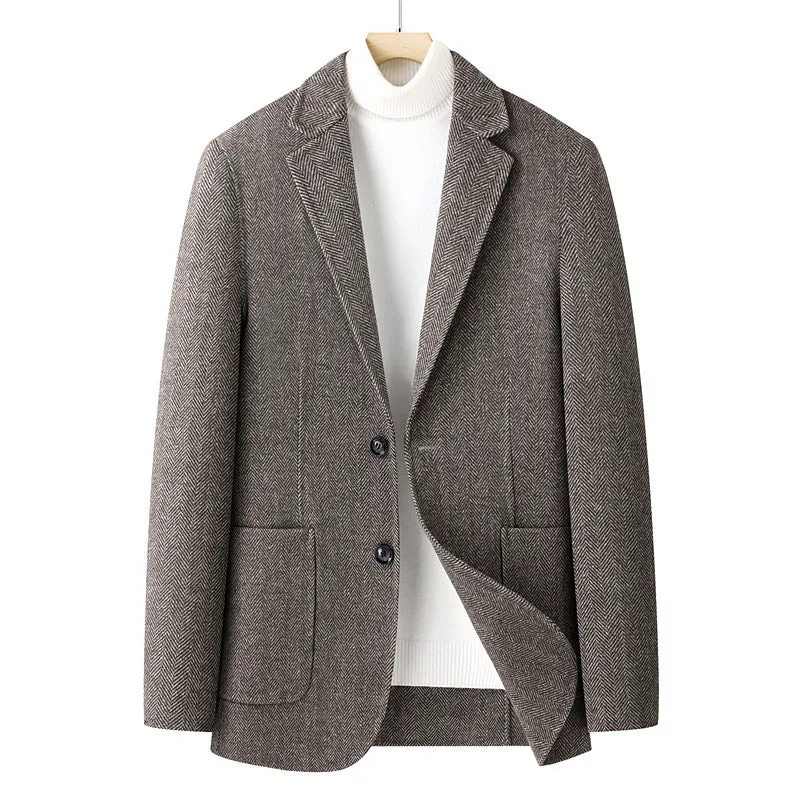 Herren Fischgrät-Wollblazer mit Reverskragen und aufgesetzten Taschen Drune