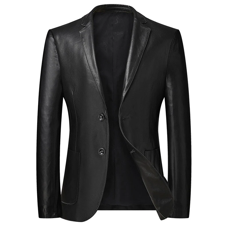 Herren Elegantes Zweiknopf-Lederblazer im Sakko-Stil mit schmaler Passform Drune