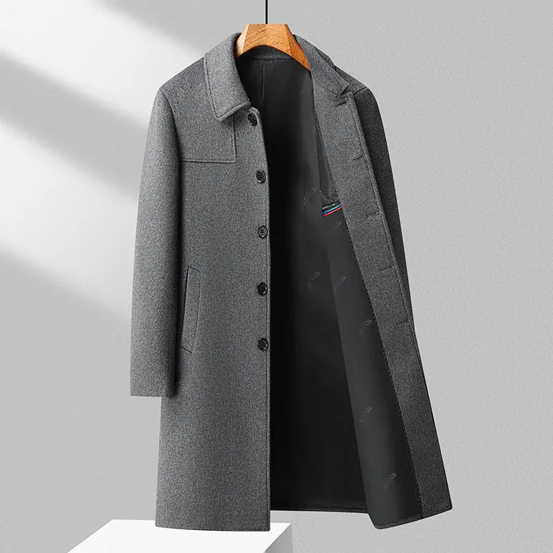 Herren Eleganter Langmantel aus Wollmix mit klassischem Kragen Drune