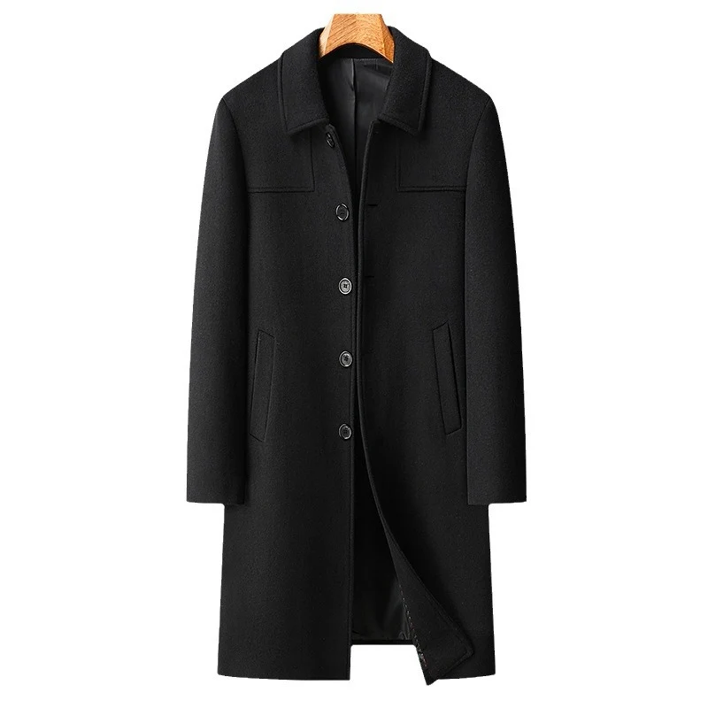 Herren Eleganter Langmantel aus Wollmix mit klassischem Kragen Drune