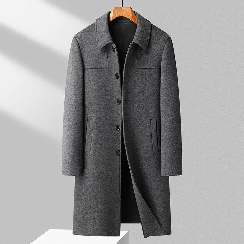 Herren Eleganter Langmantel aus Wollmix mit klassischem Kragen Drune