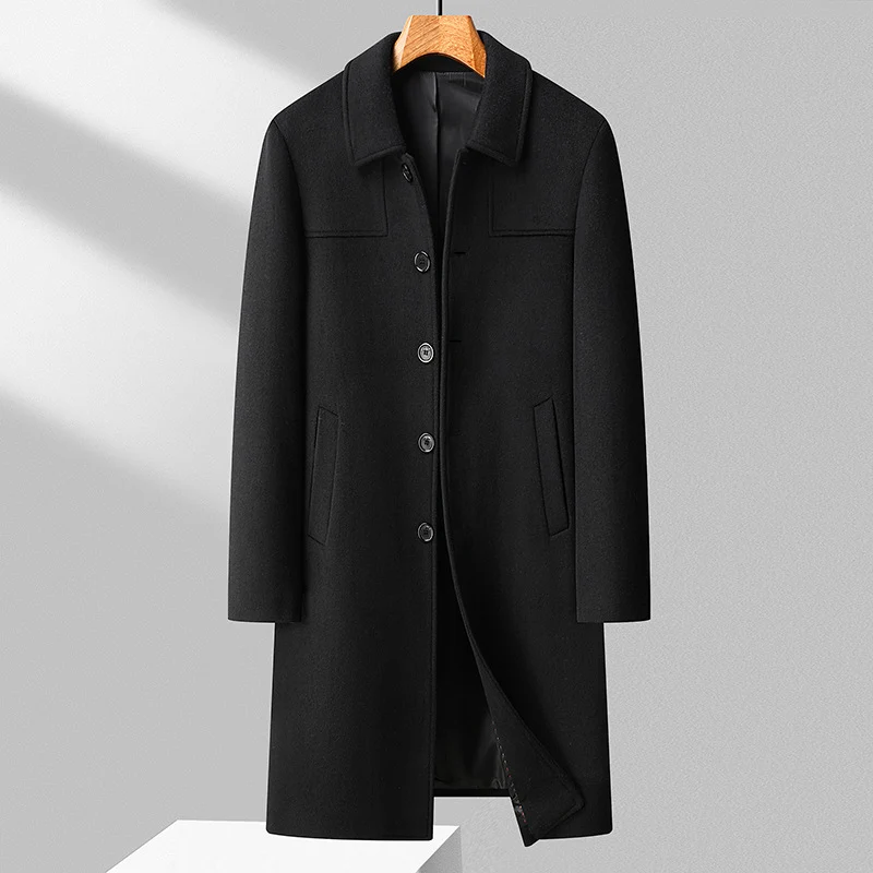Herren Eleganter Langmantel aus Wollmix mit klassischem Kragen Drune
